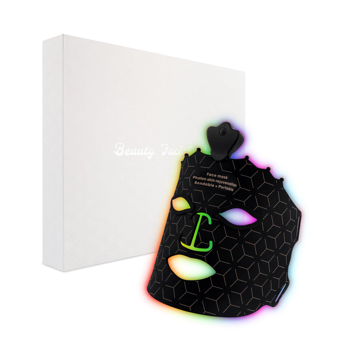 Angauss 7-color red light mask front view for at-home skincare and improved skin tone.
