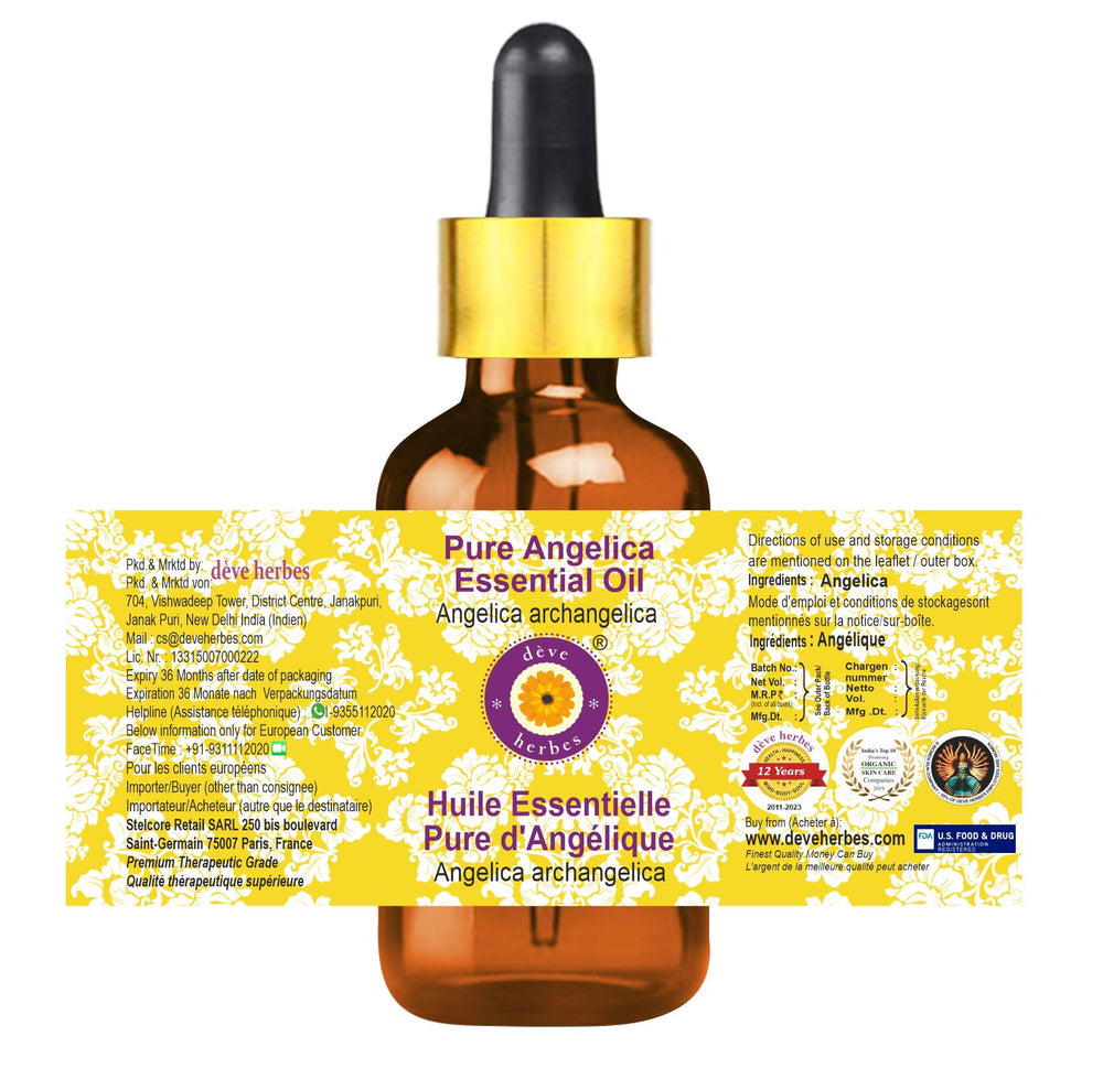 Deve Herbes Pure Angelica Oil steam-distilled for a clean aroma in cosmetics.