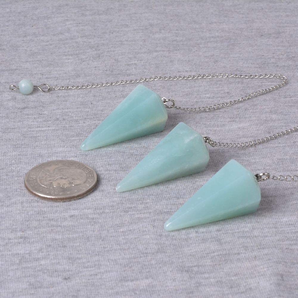 Angelstones blue amazonite pendulum closeup highlighting natural texture for refined energy work