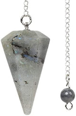 Angelstones Labradorite hexagonal pendant close-up for chakra balance and meditation.