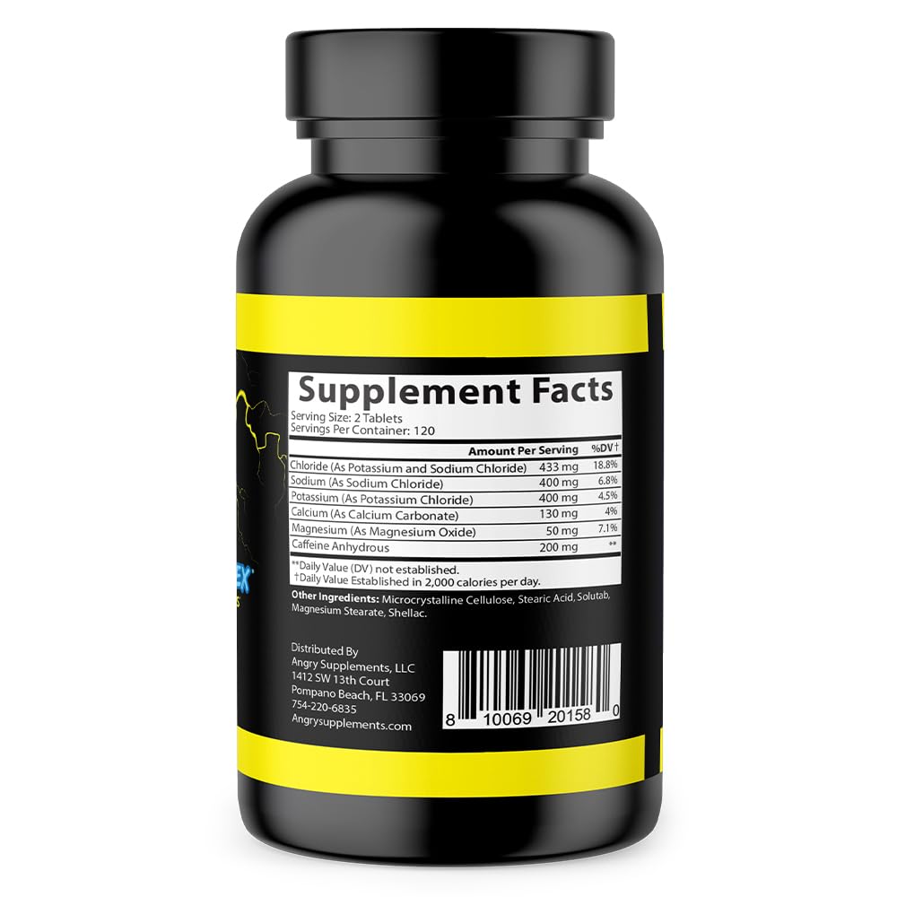 Angry Supplements Electro Lightning back-of-label view showing caffeine content and dosage.