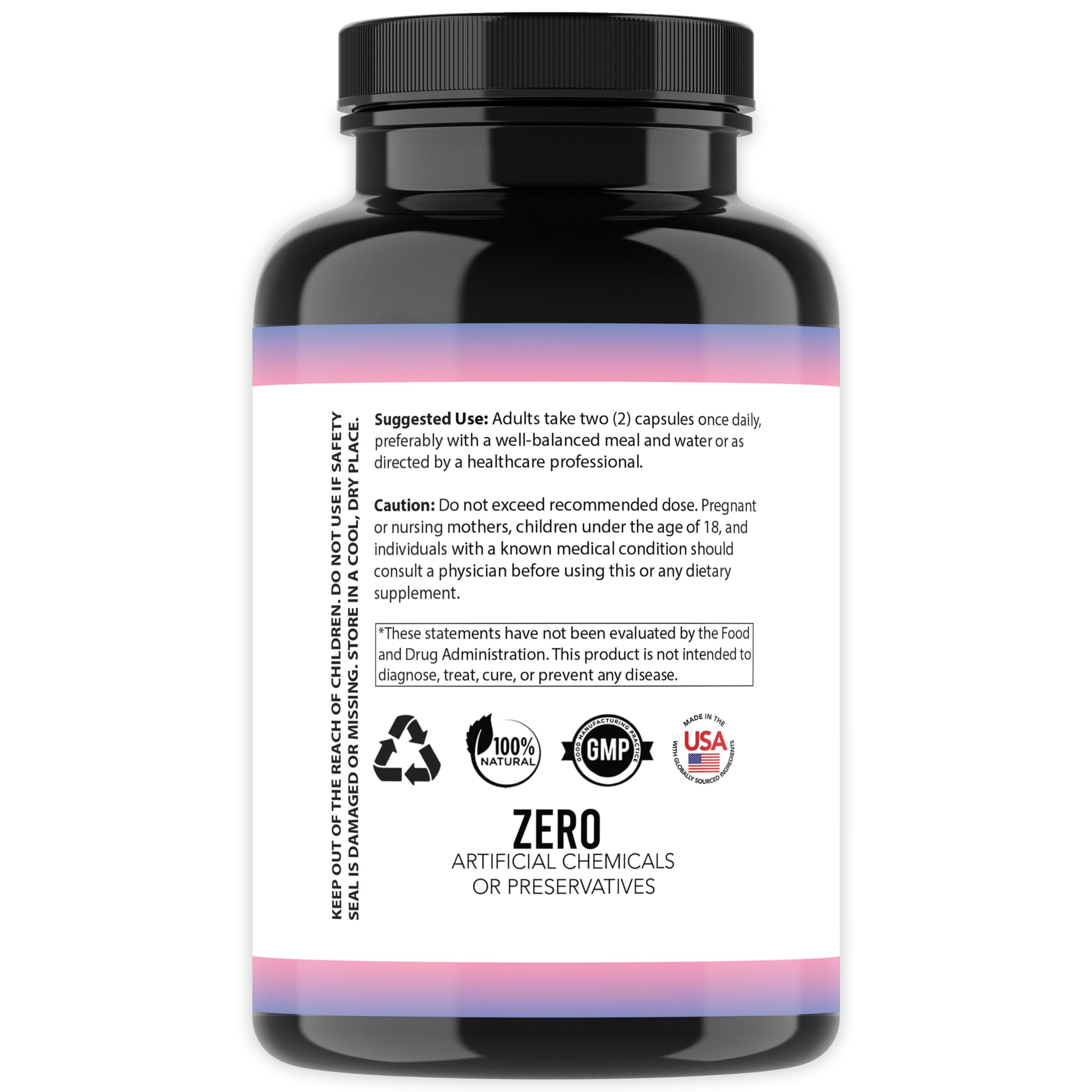 Pretty Probiotics for Women bottle label showing zinc and chaste tree fruit ingredients for hormonal balance.