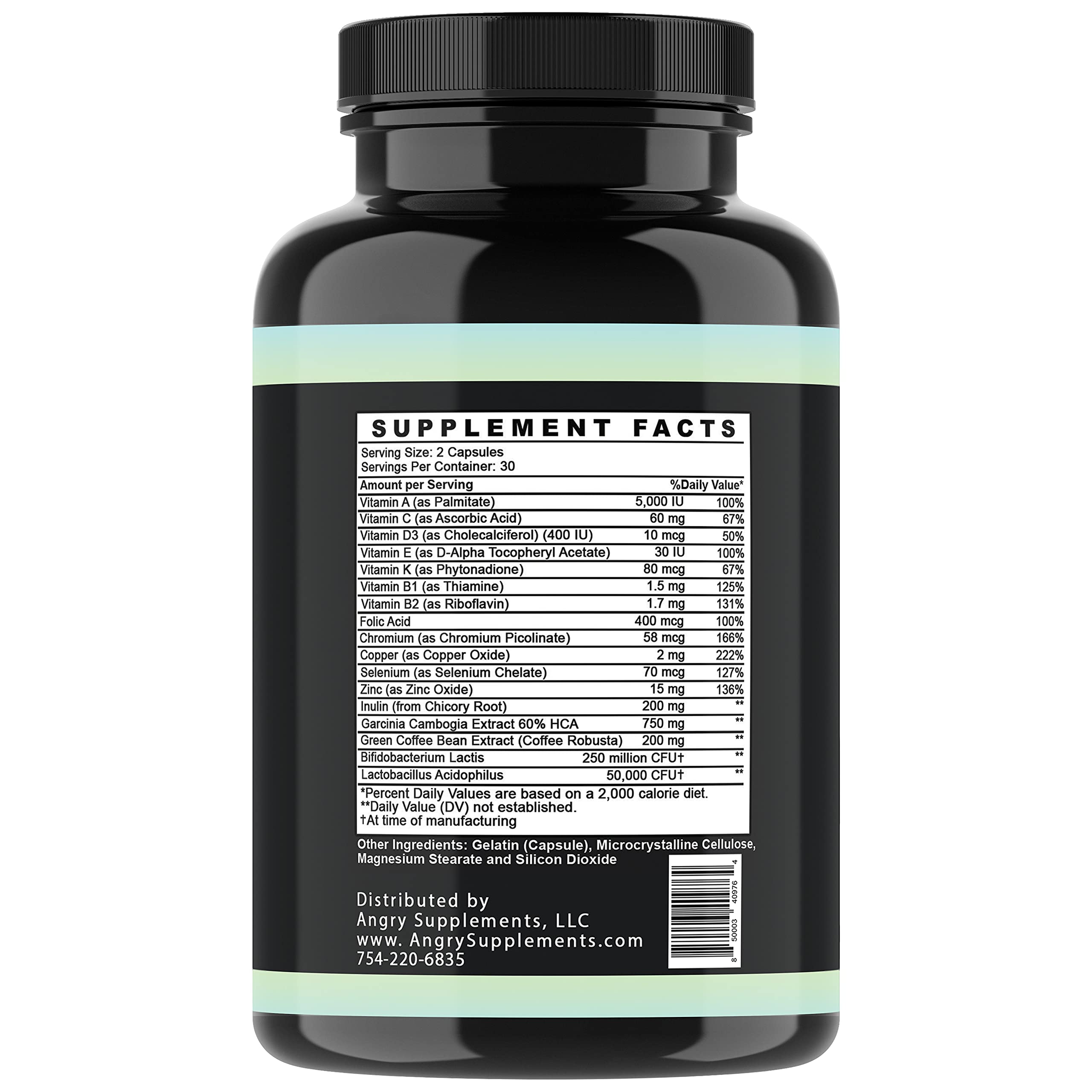 Angry Supplements Probiotic Immunity Plus nutrition facts panel highlights vitamins.