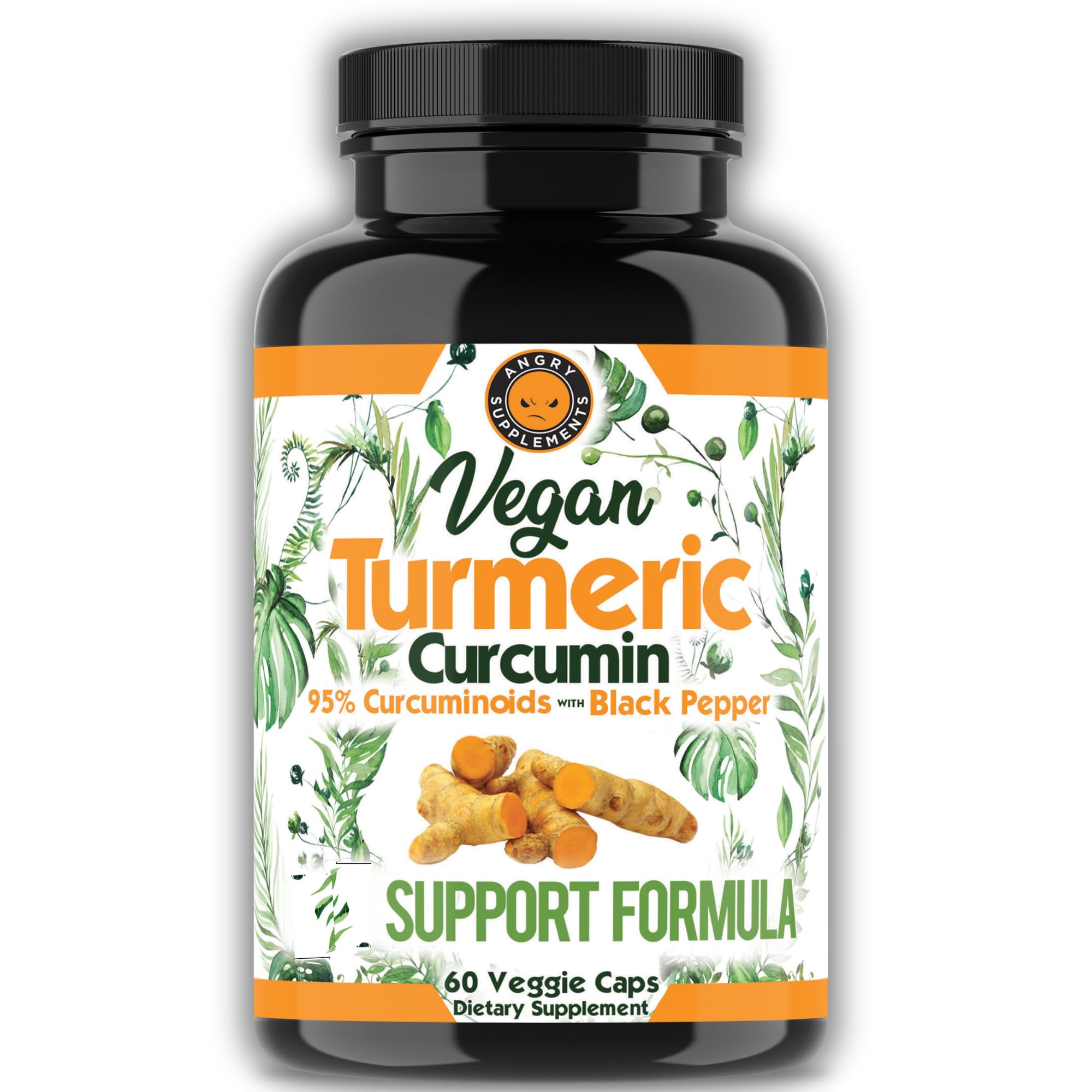 Angry Supplements vegan turmeric curcumin bottle with black pepper extract