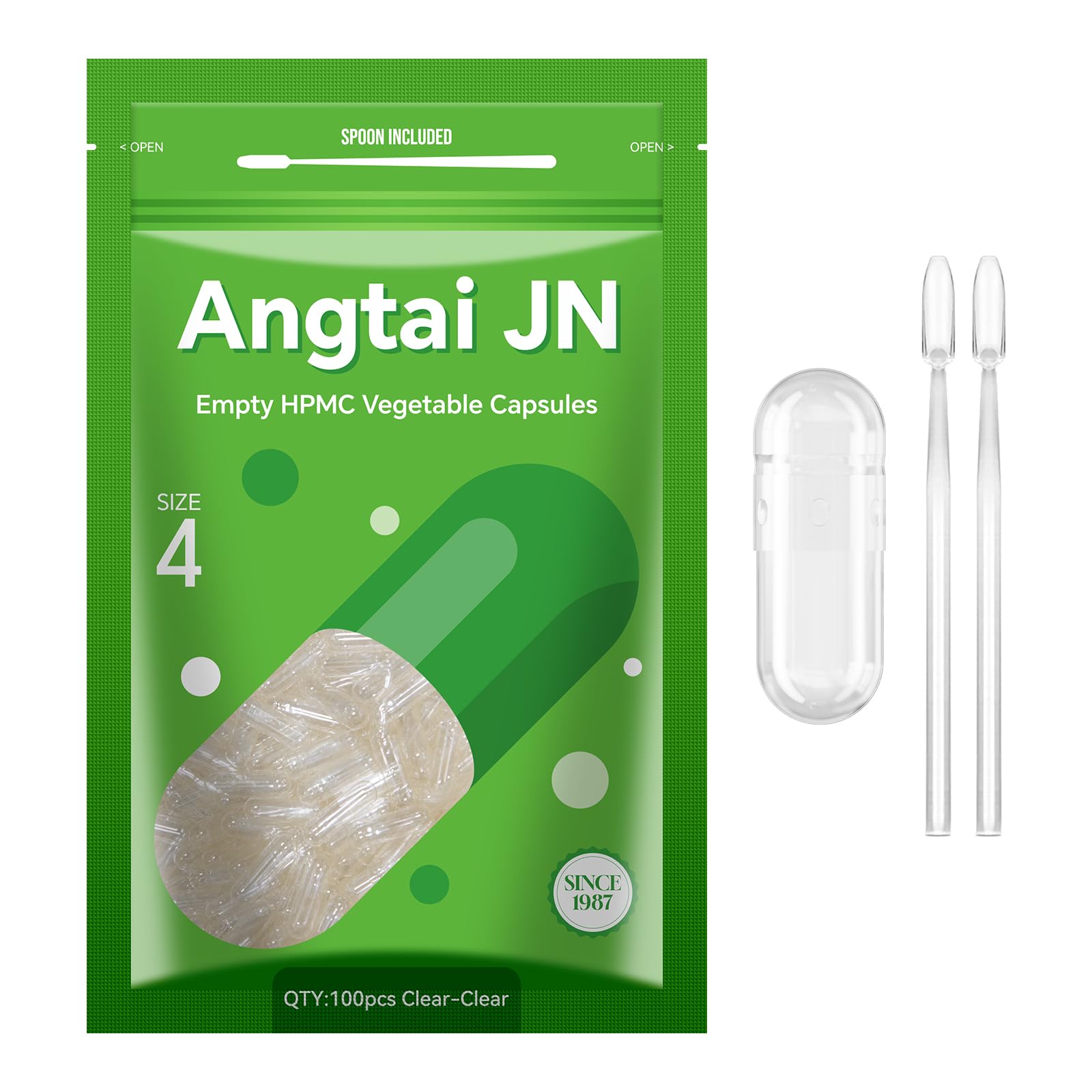 Angtai JN size 4 empty capsules, 100-count, ready for custom herbal blends