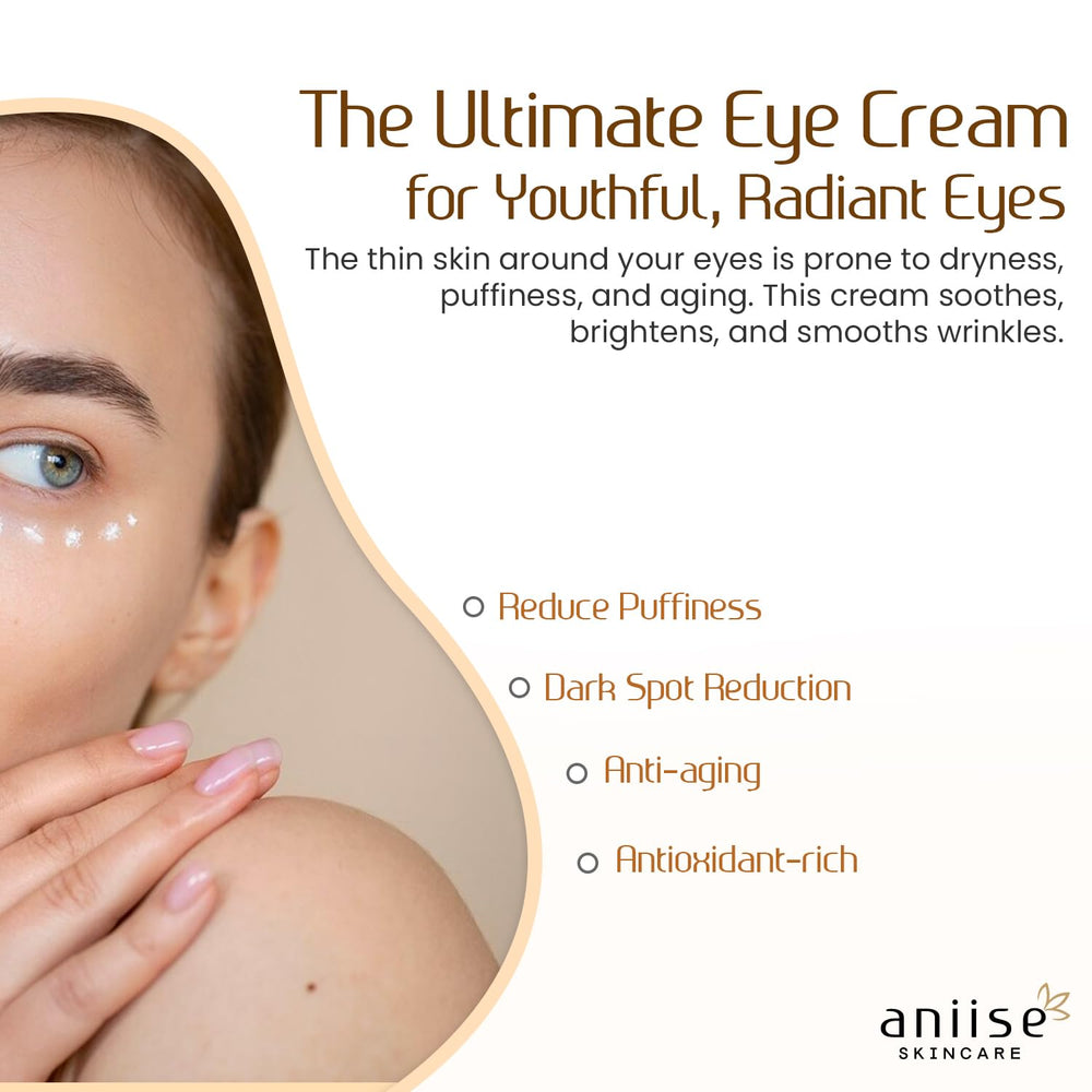 Aniise Wild Yam Eye Cream dispensing action illustrating quick-absorbing formula.