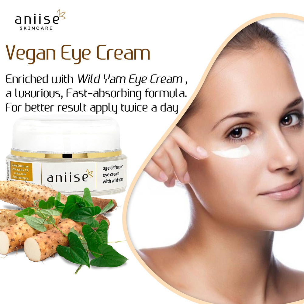 Aniise Wild Yam Eye Cream packaging featuring natural ingredients concept.