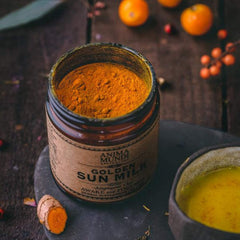 Anima Mundi Apothecary Golden Sun Milk powder with chai spices ready to mix.
