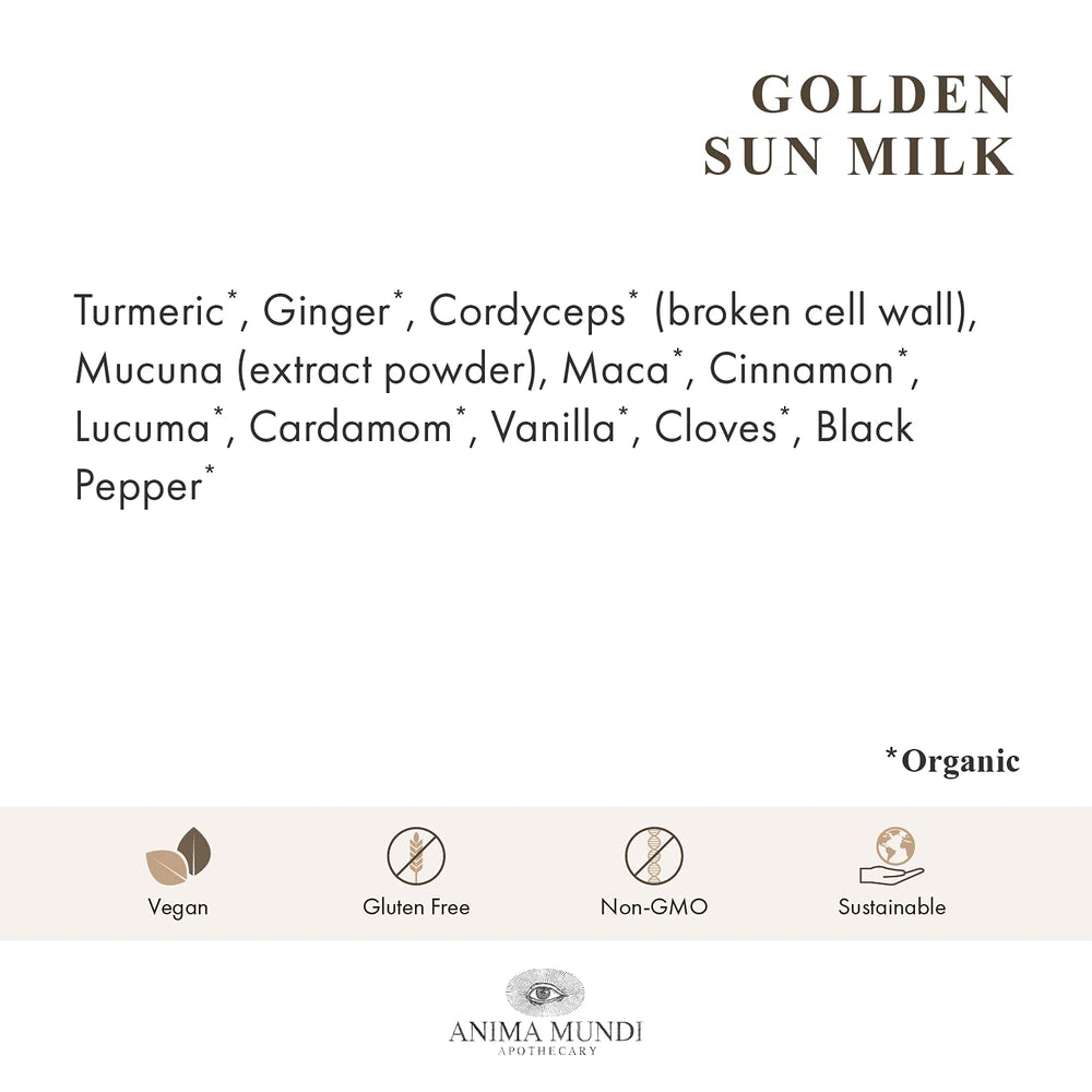 Anima Mundi Apothecary Golden Sun Milk turmeric root detail for warm vitality.