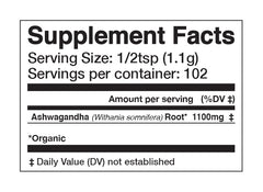 Anima Mundi Ashwagandha powder packaging with label showing organic, single-origin quality.
