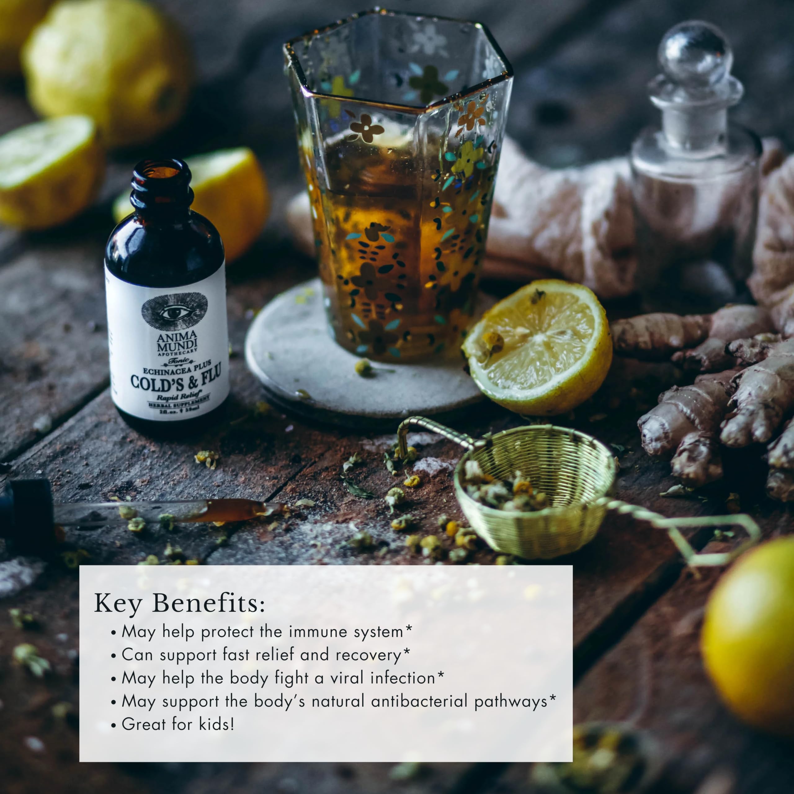 Fresh drops poured from Anima Mundi tonic in a cup for daily wellness.