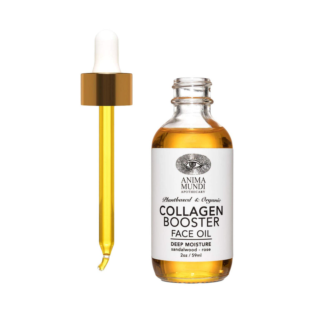 Anima Mundi Collagen Booster Oil bottle showcasing a hydrating plant-based formula