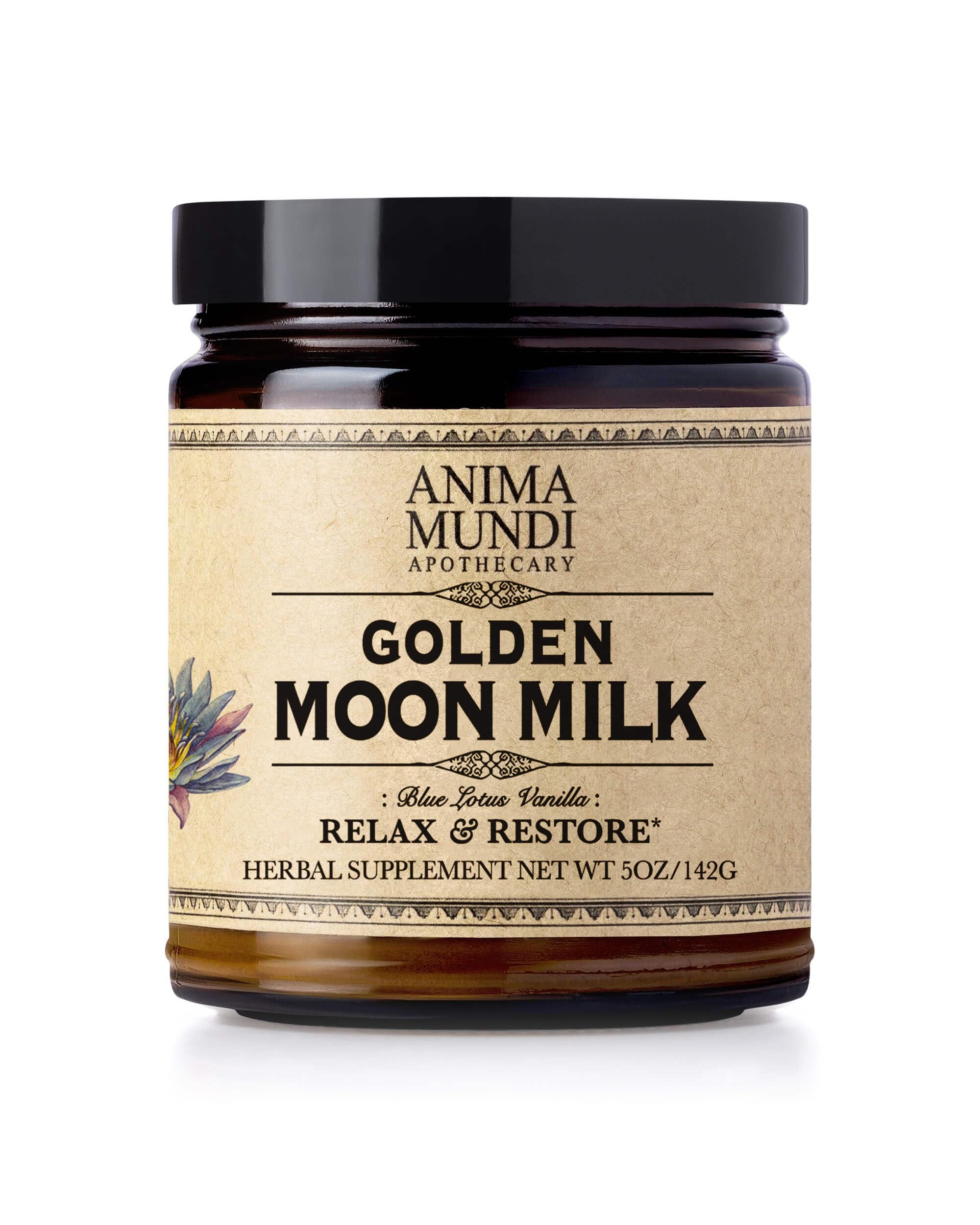 Anima Mundi Golden Moon Milk bottle pouring for a calming evening ritual