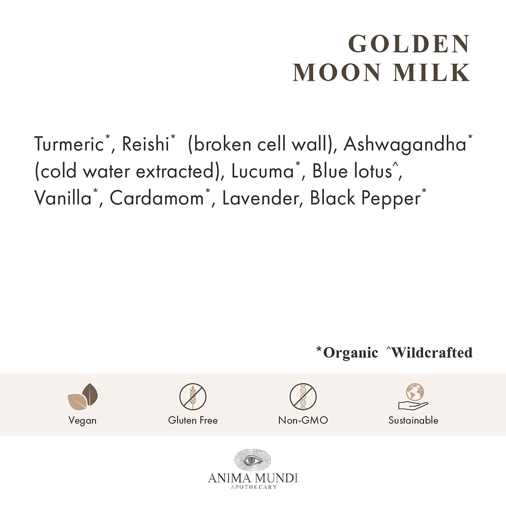 Anima Mundi Golden Moon Milk hot cup ready to sip, cozy mood