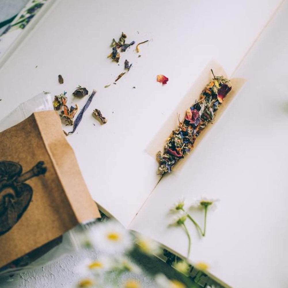 Anima Mundi mugwort skullcap rose petals blend highlights relaxing botanicals.