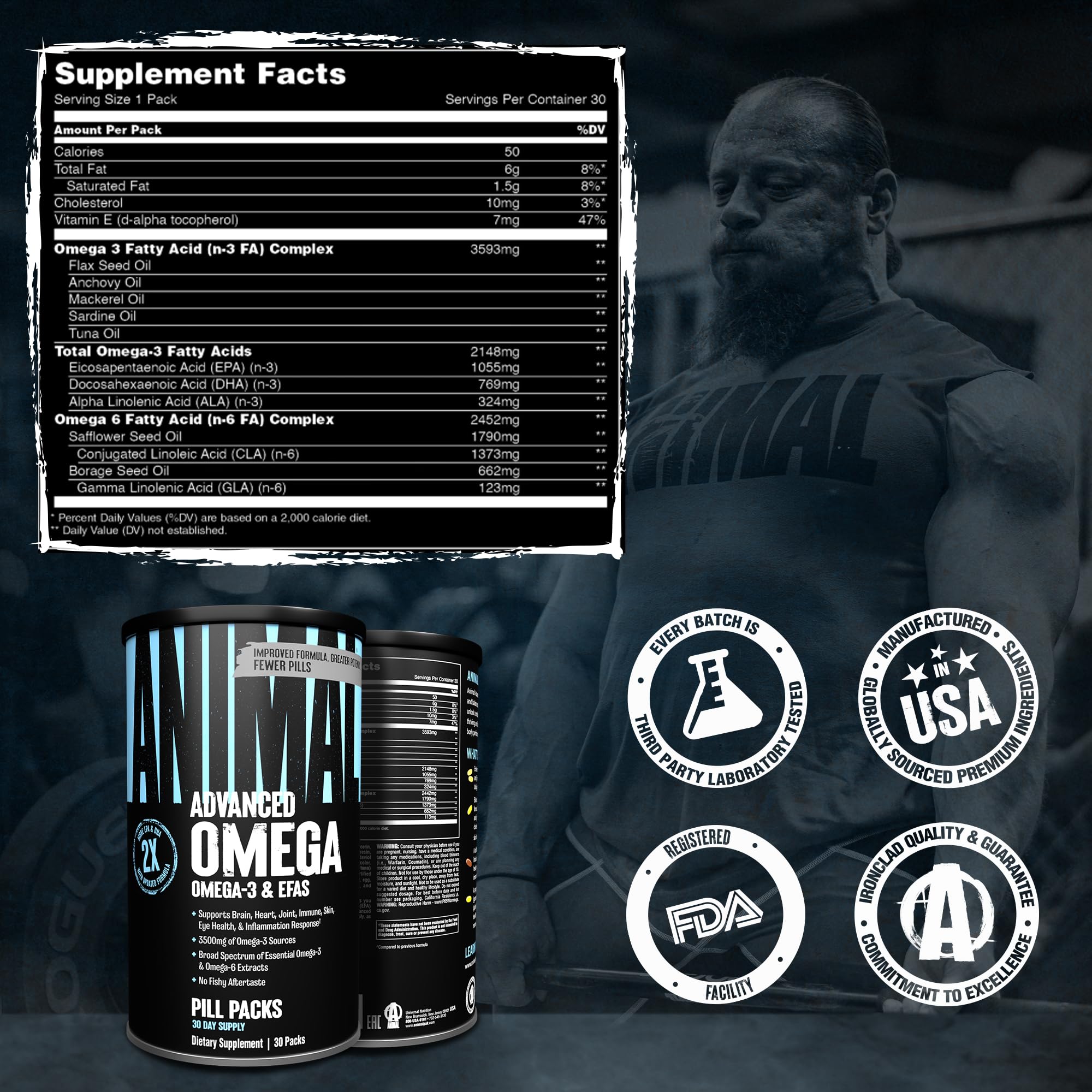 Animal Advanced Omega 30-pack box displayed for on-the-go training support.