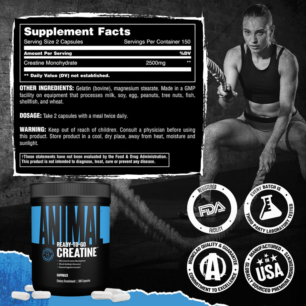 Athlete taking Animal Creatine Capsules before training for potential endurance support.