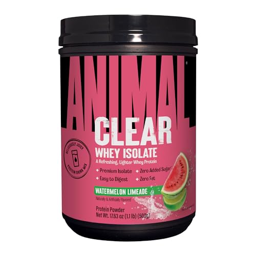 Animal Clear Whey Isolate label, GMP-certified production and safety testing.