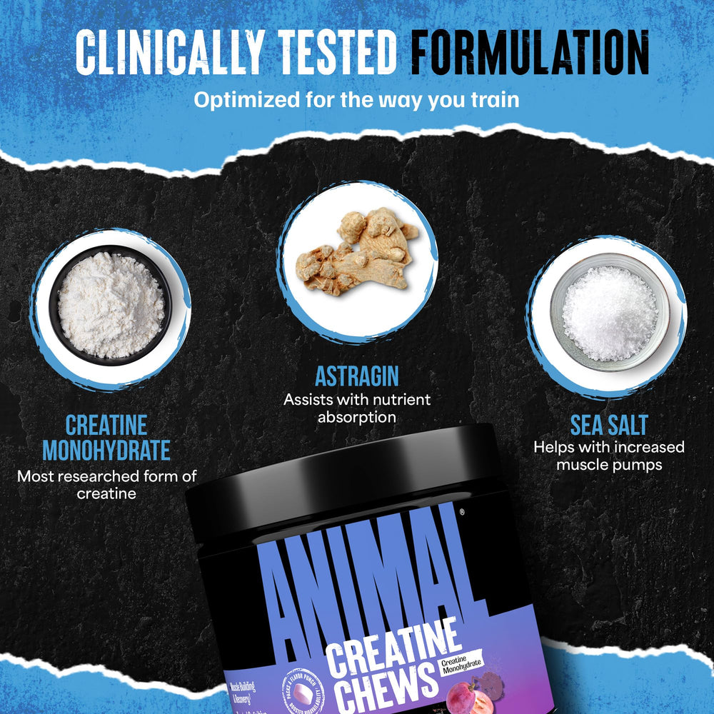 Animal Creatine Chews sea salt icon, adds natural pumps during workouts.