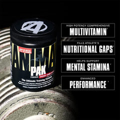 Animal Pak bottle with label highlights a 60-ingredient formula.