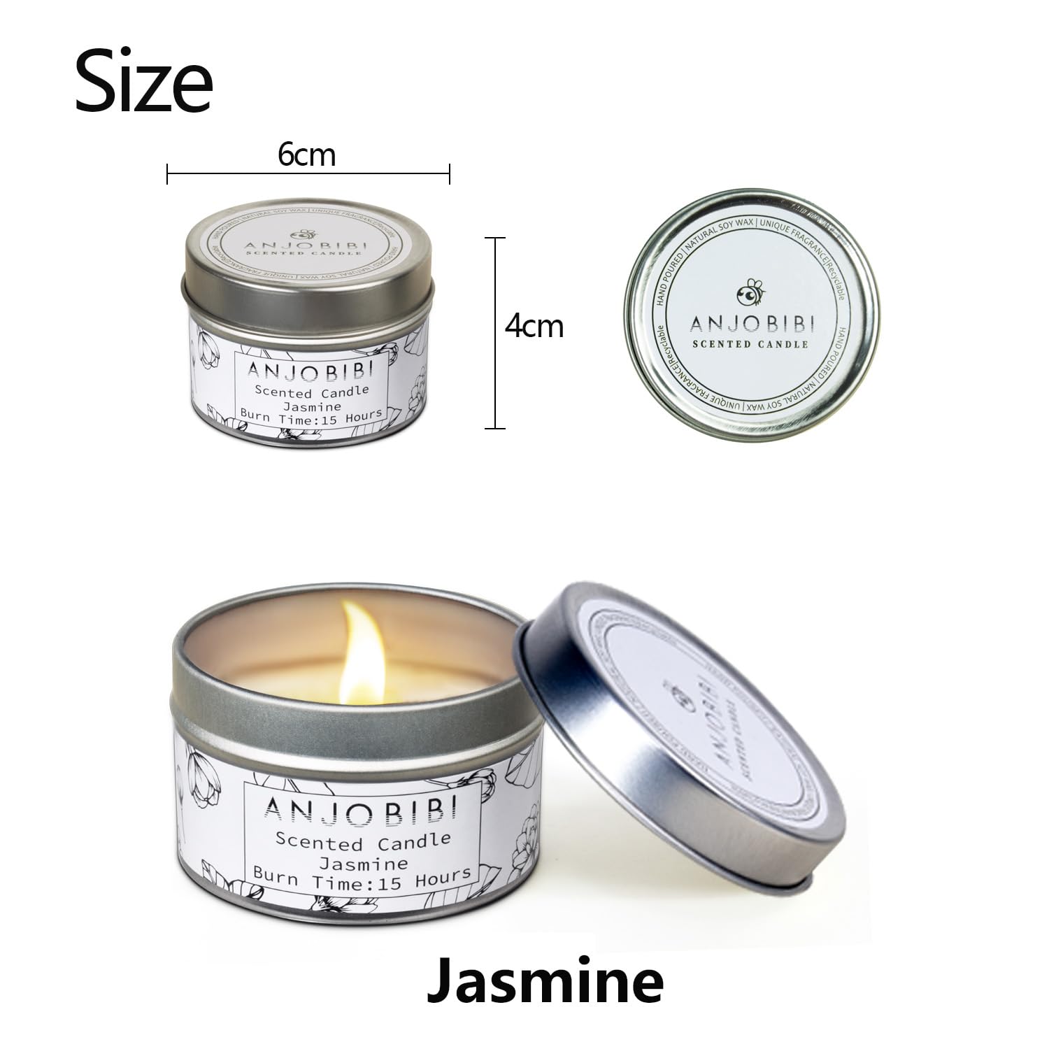 ANJOBIBI compact 2 oz candle for desks or nightstands with jasmine scent
