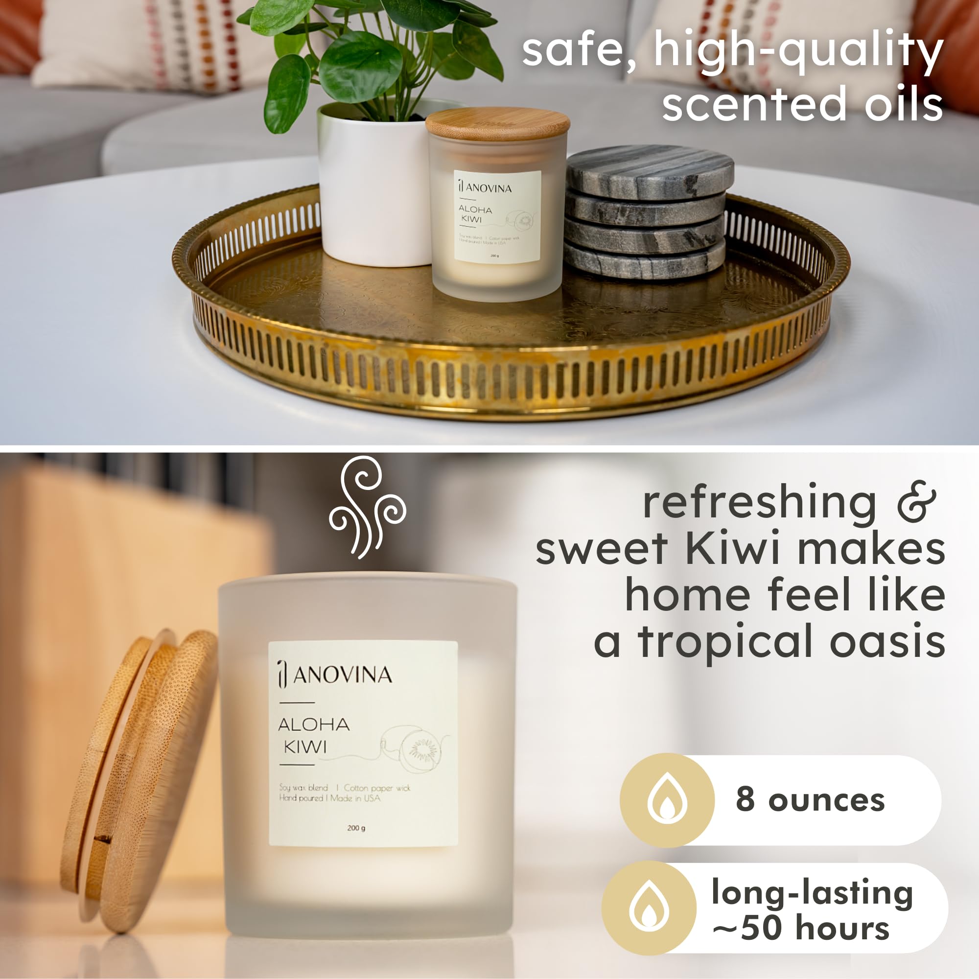 Anovina candle on kitchen counter adds fruity ambiance.