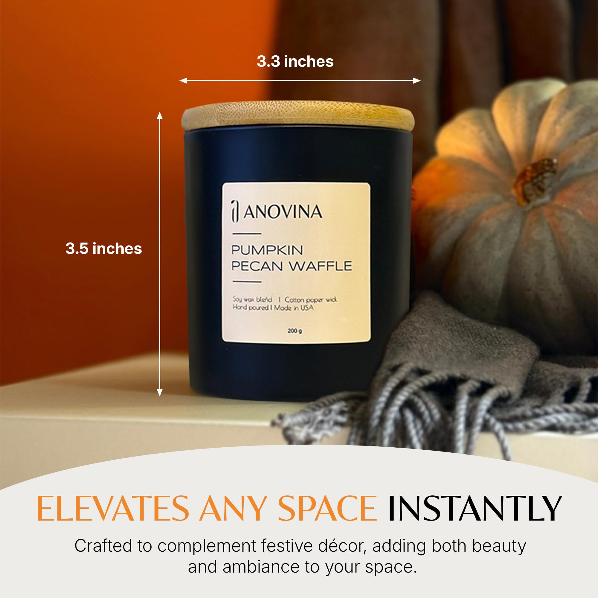 Anovina cinnamon-spiced vanilla candle—sweet balance for comfort during autumn evenings.