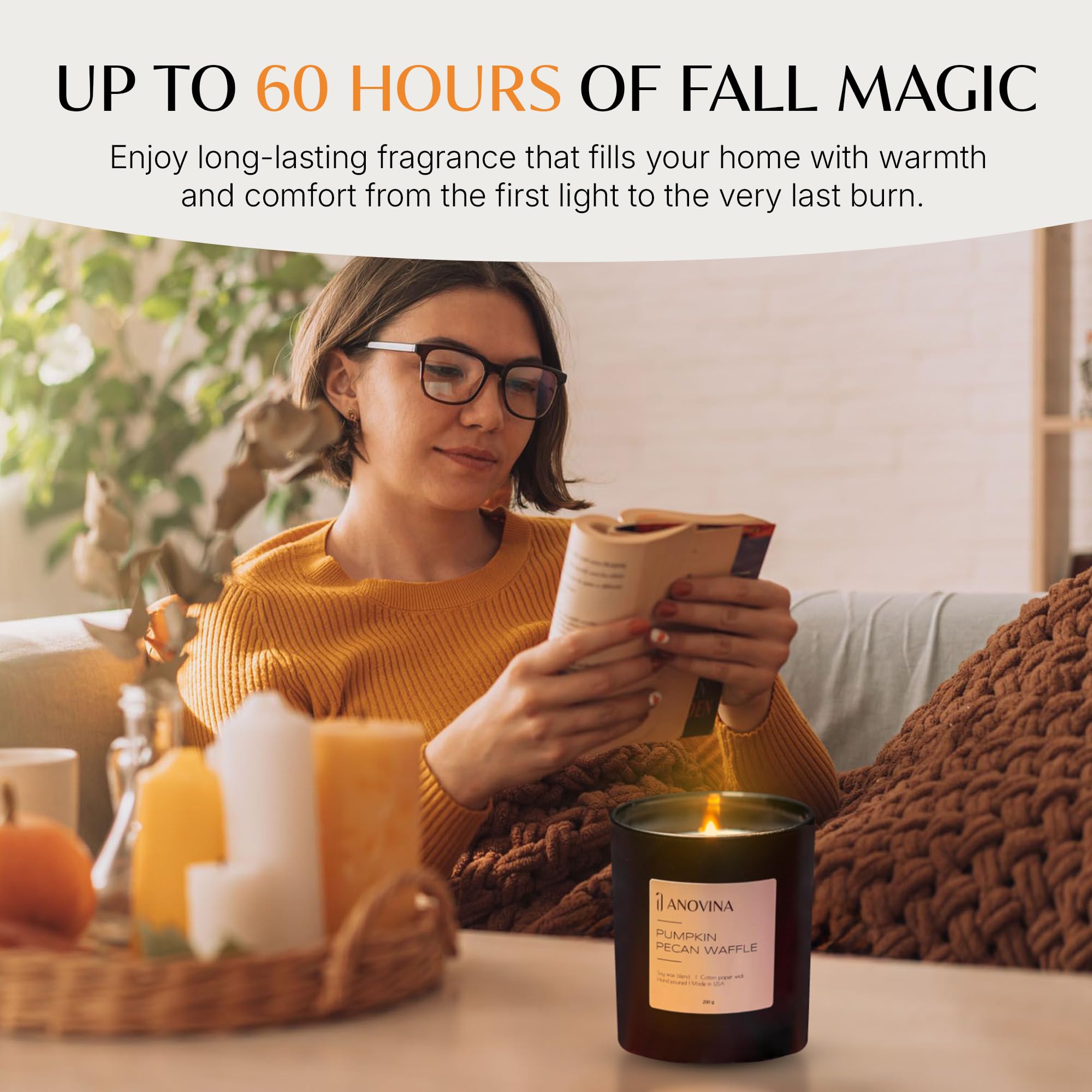 Anovina pumpkin candle—pumpkin-apple fresh fusion for cozy fall decor and warm conversations.