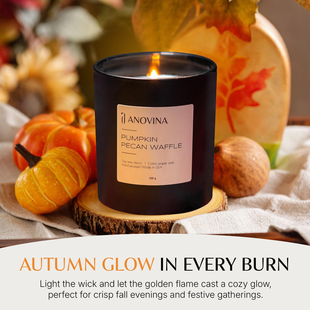 Anovina pumpkin candle—pumpkin pie fragrance invites festive gatherings with delicious, comforting notes.