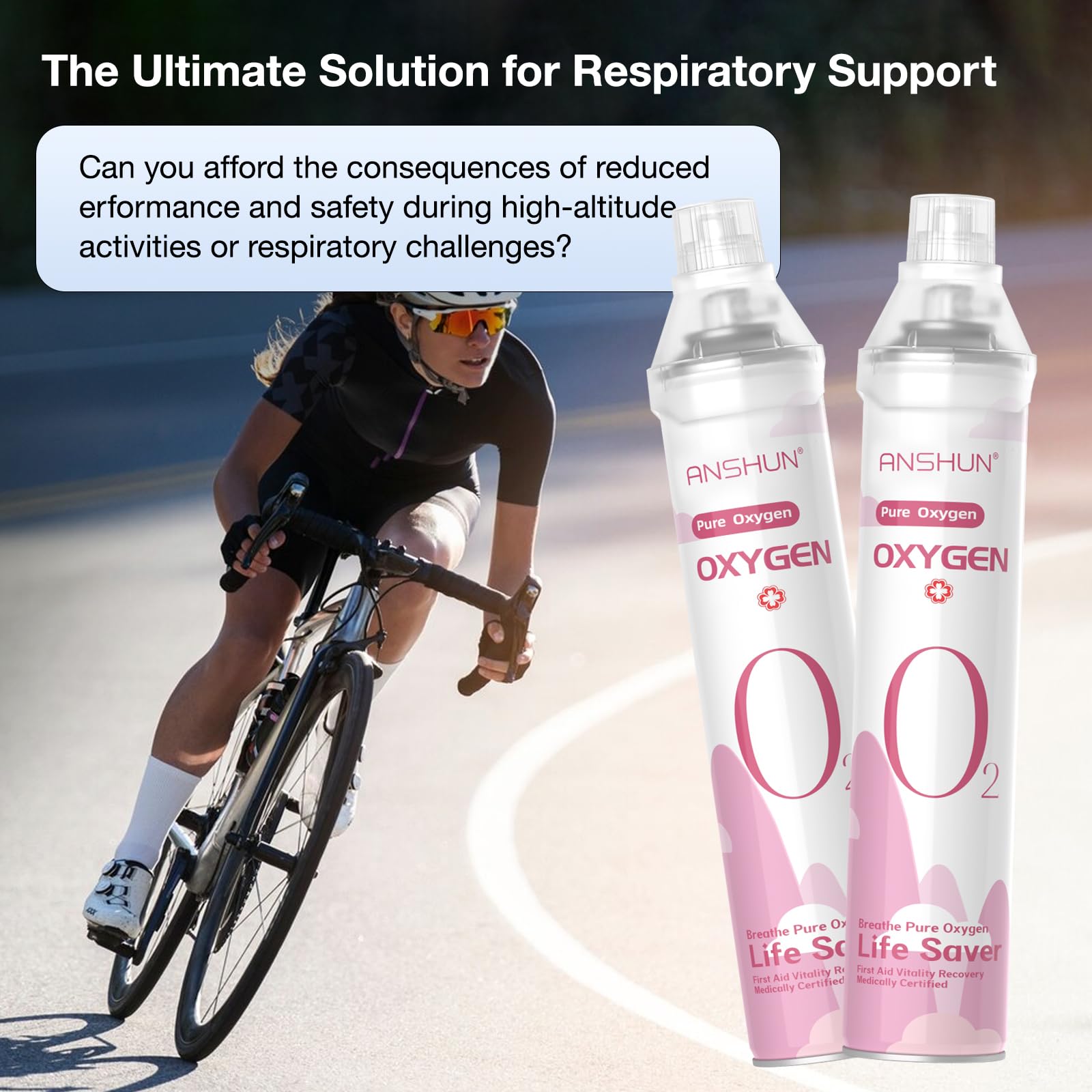 ANSHUN 10L oxygen canister in travel case for easy portability.