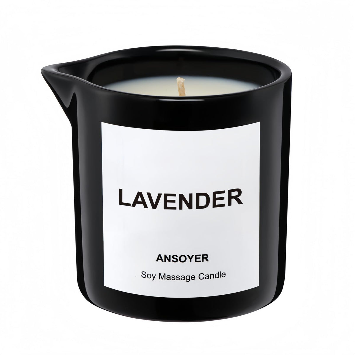 ANSOYER Lavender Massage Oil Candle bottle setup for at-home relaxation.