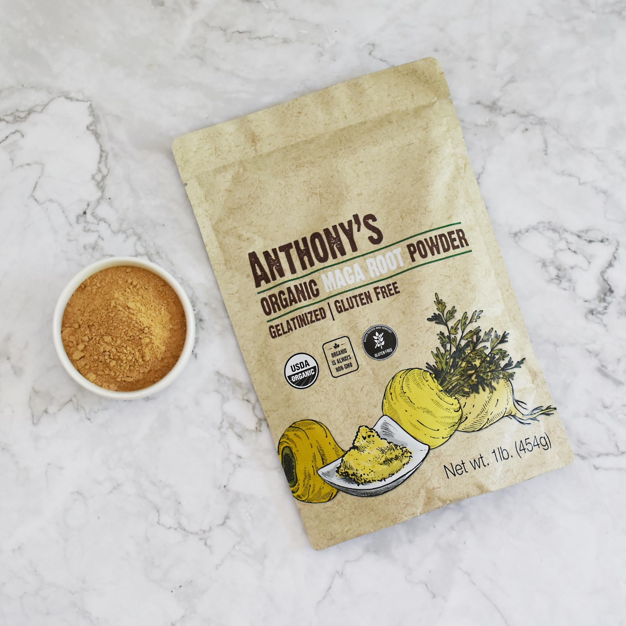 Close-up of gelatinized maca powder texture for smoother mixing