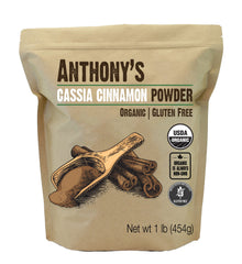 Anthony's Organic Cassia Cinnamon Powder 1 lb bottle for baking and tea.