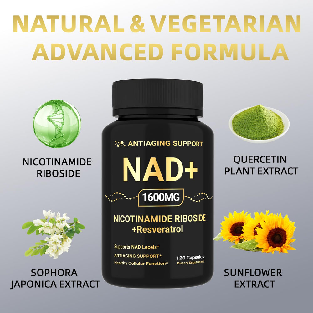 ANTIAGING SUPPORT NAD energy-boost capsules shown for daily focus.