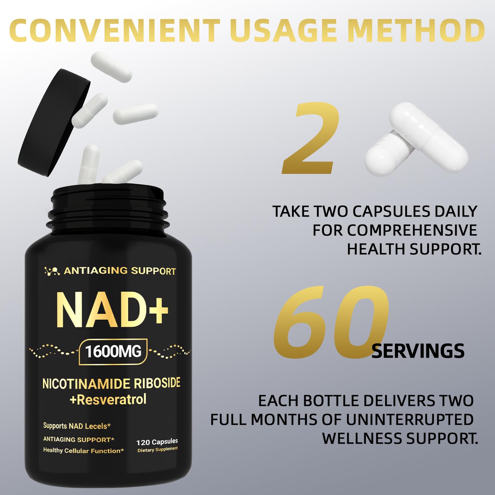 ANTIAGING SUPPORT vegan non-GMO label visible on the bottle.