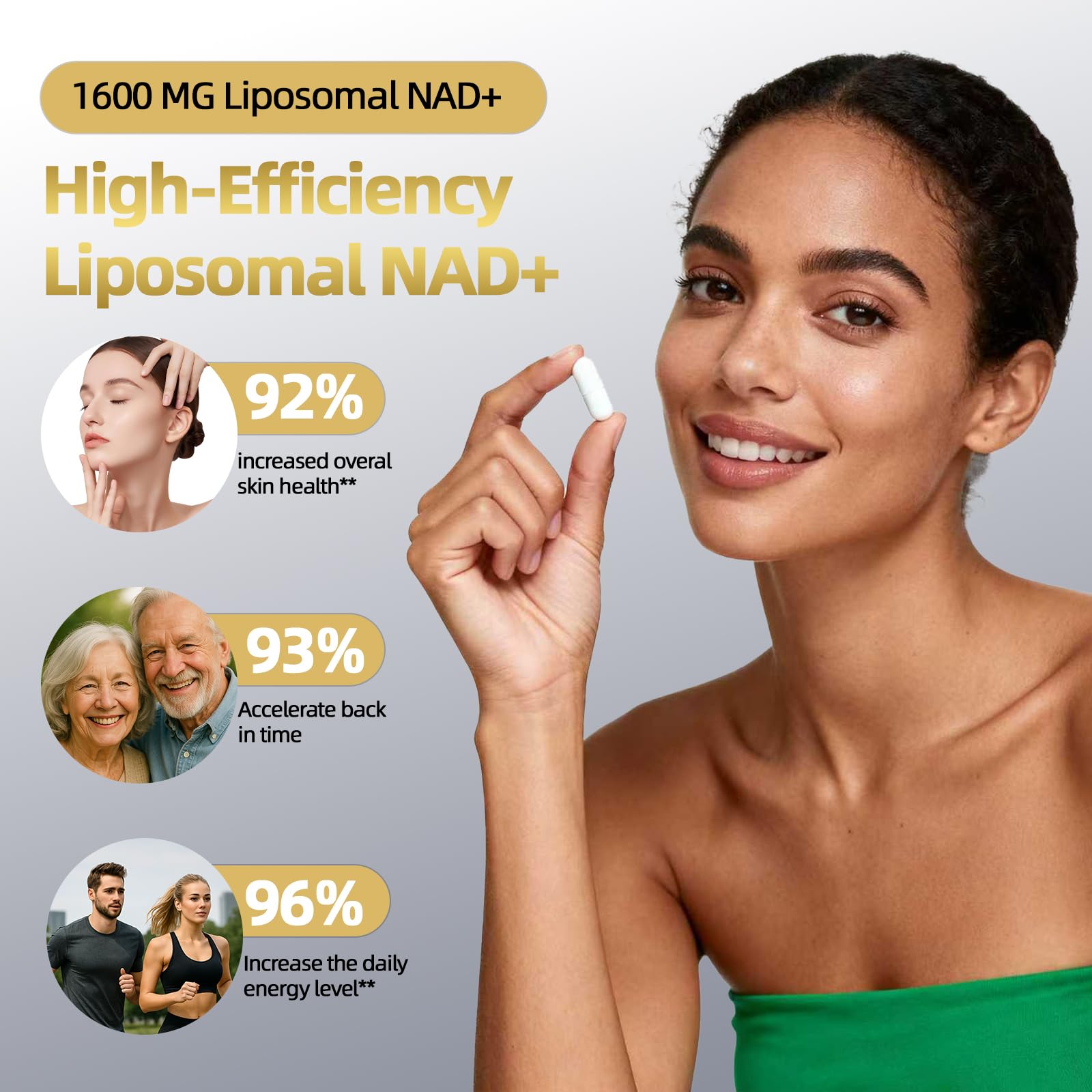 A lifestyle shot of ANTIAGING SUPPORT capsules ready to add to daily routine.