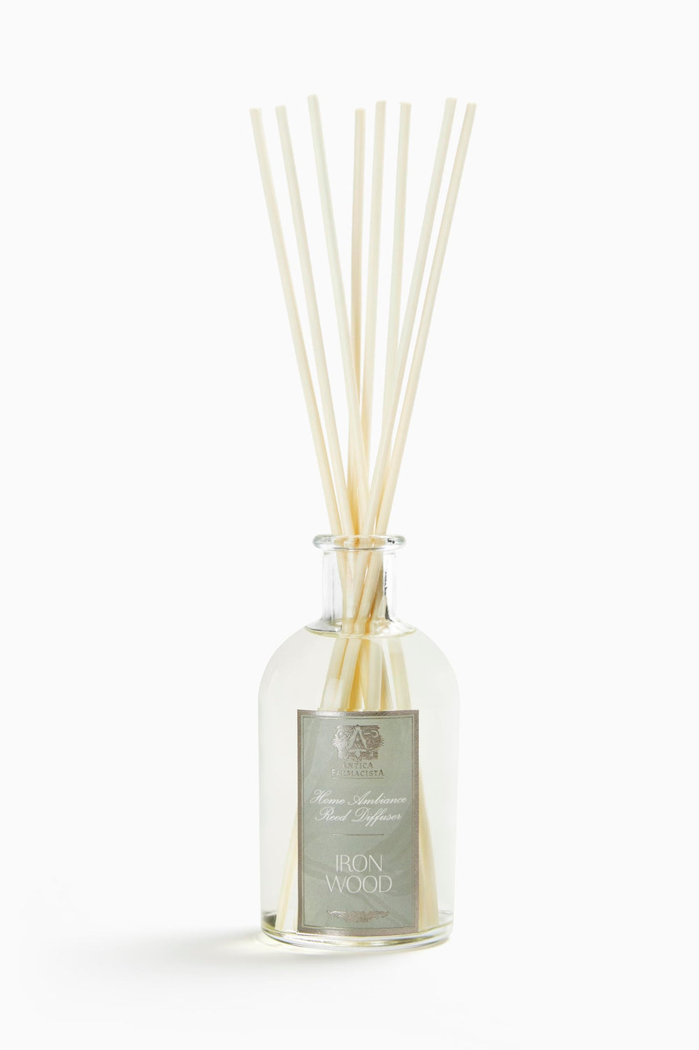 Antica Farmacista Ironwood diffuser bottle adds elegant design and long-lasting fragrance to spaces.
