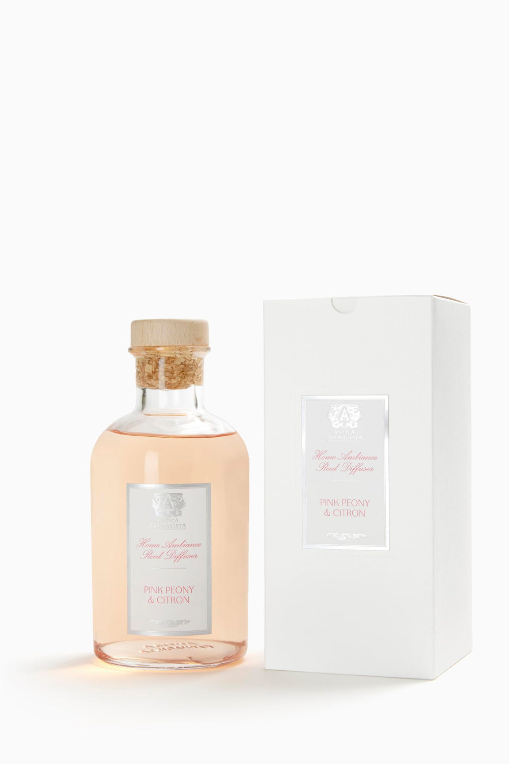 Antica Farmacista pink peony diffuser bottle delivers lasting freshness for elegant spaces