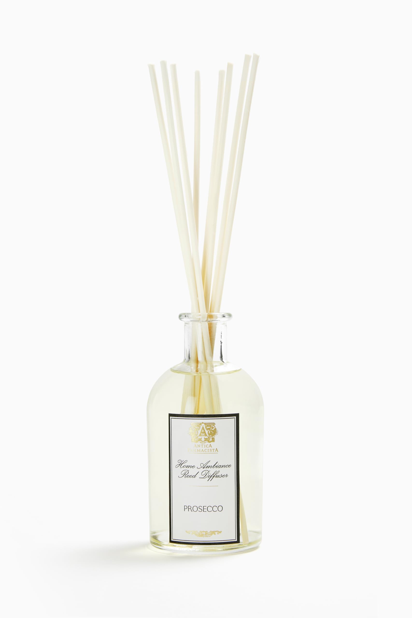 Antica Farmacista Prosecco diffuser bottle with long-lasting citrus-floral notes for a welcoming home.