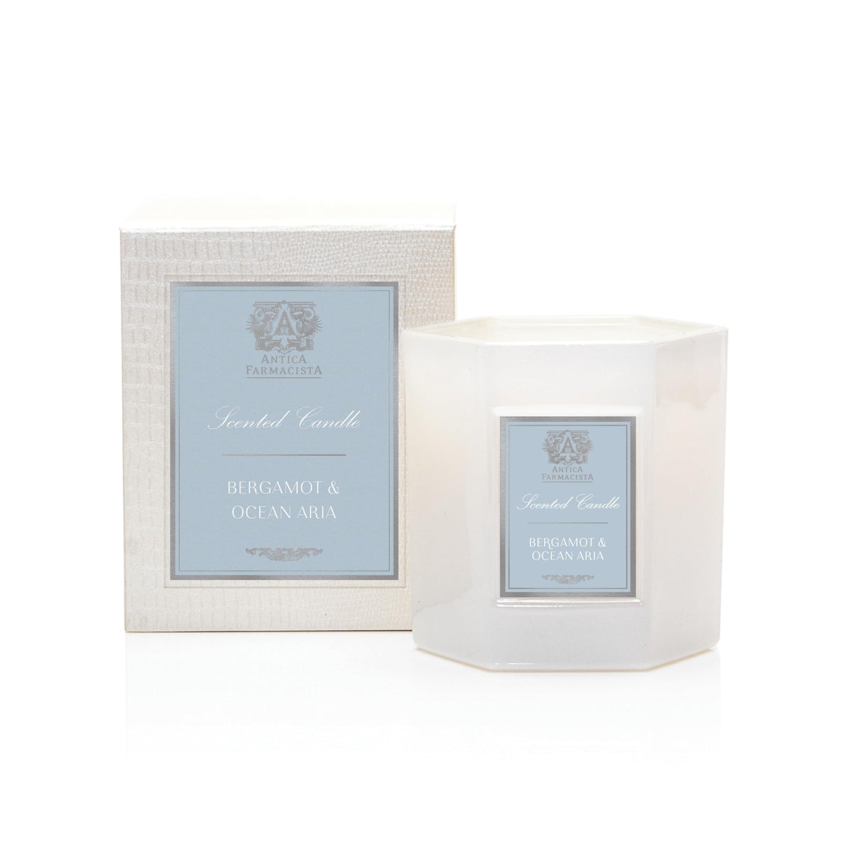 Antica Farmacista three-wick candle in Bergamot Ocean Aria evokes coastal luxury.