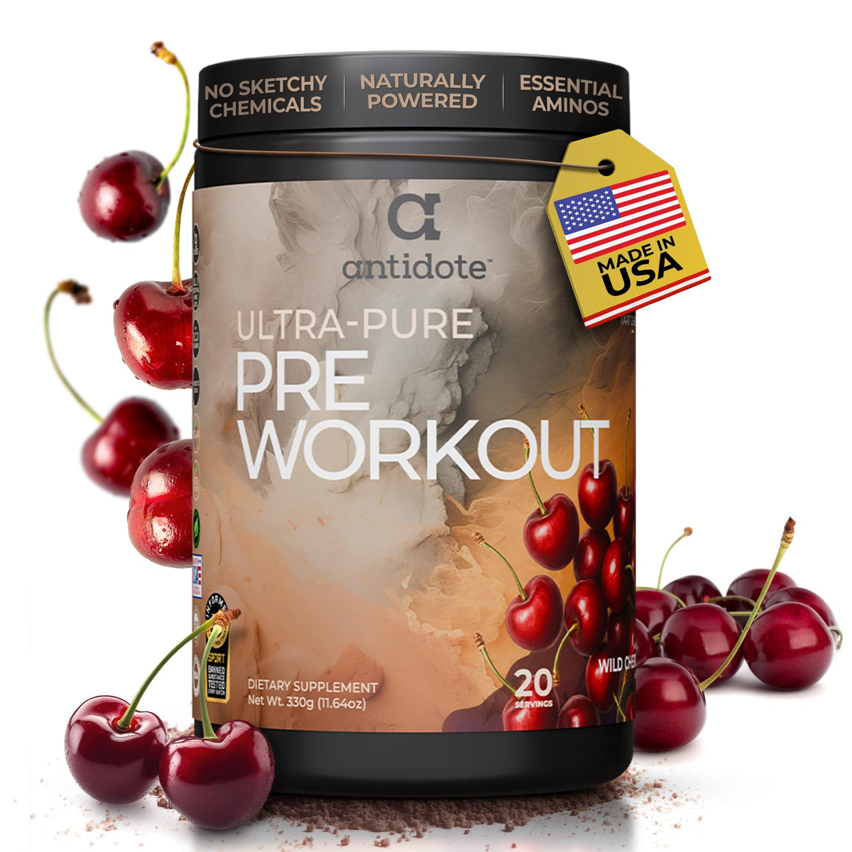 Antidote Clean Pre-Workout Wild Cherry tub ready for your next workout session with clean energy.