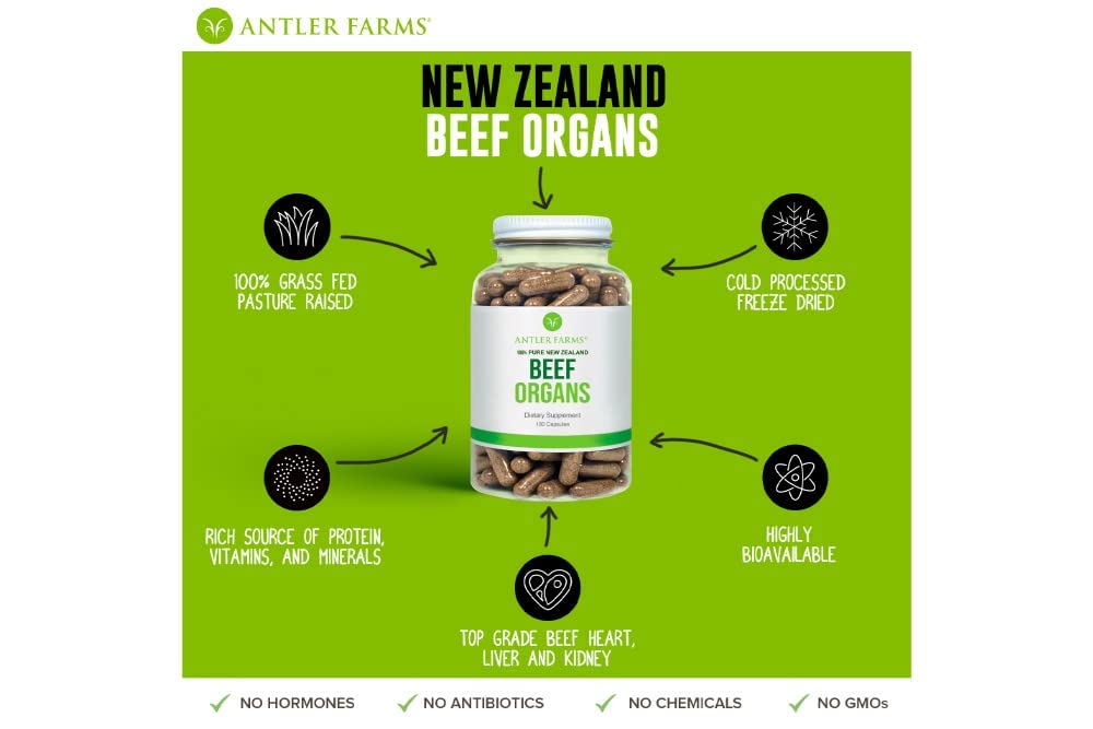 Antler Farms Beef Organs capsules stacked for portable daily nutrition