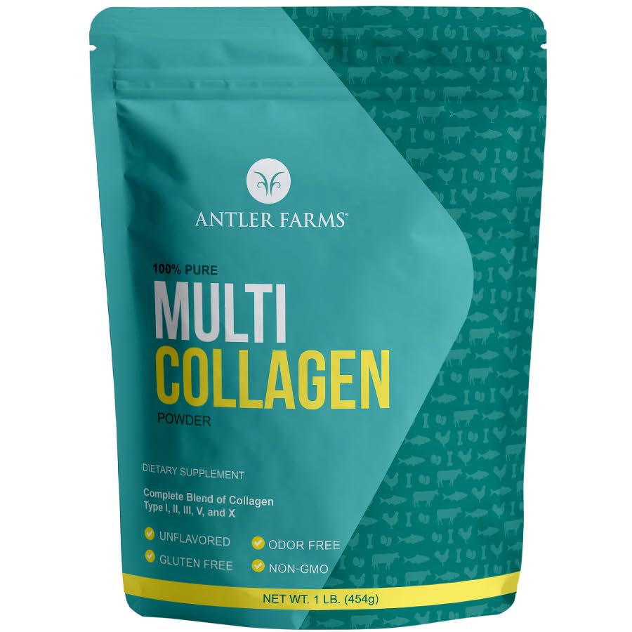 Antler Farms Multi Collagen Powder bottle front, unflavored and versatile for daily use.