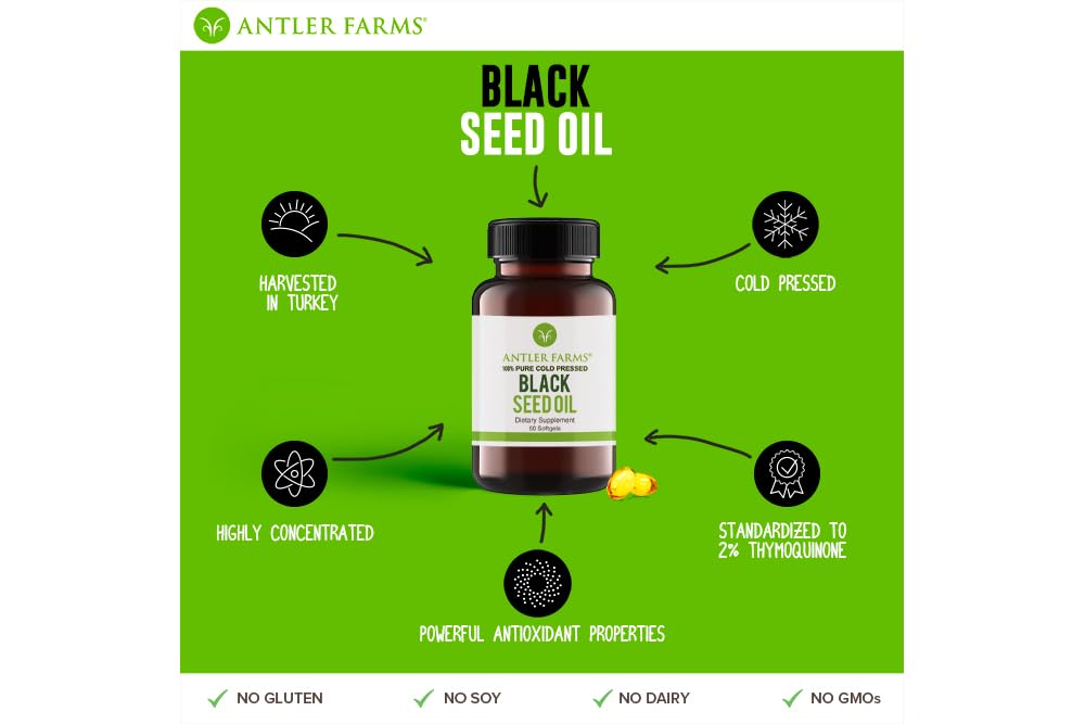 Antler Farms vegan and gluten-free certification beside oil bottle.