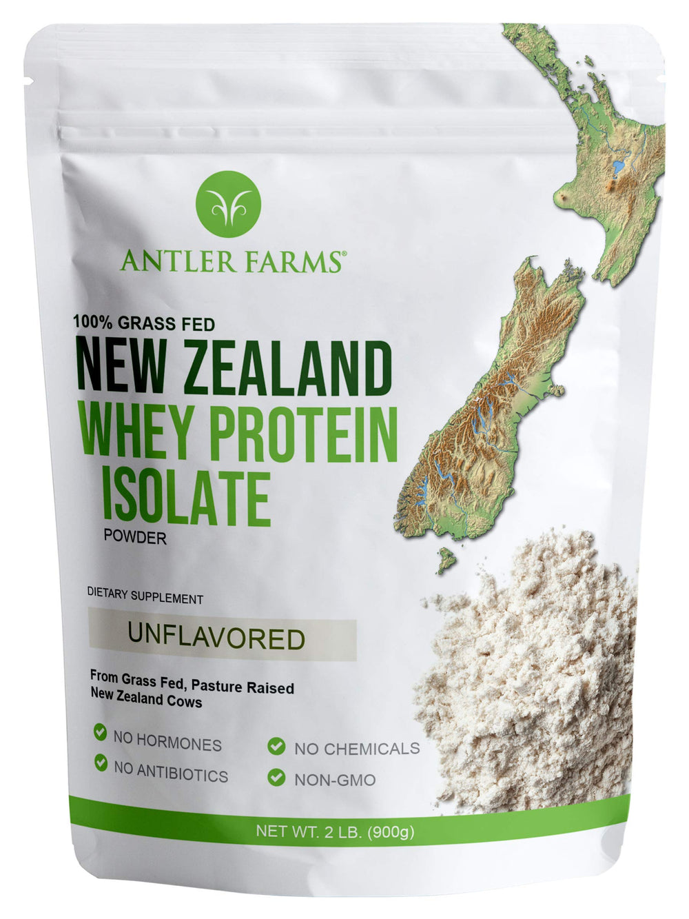 Antler Farms whey isolate 2lb unflavored powder for clean protein boosts.