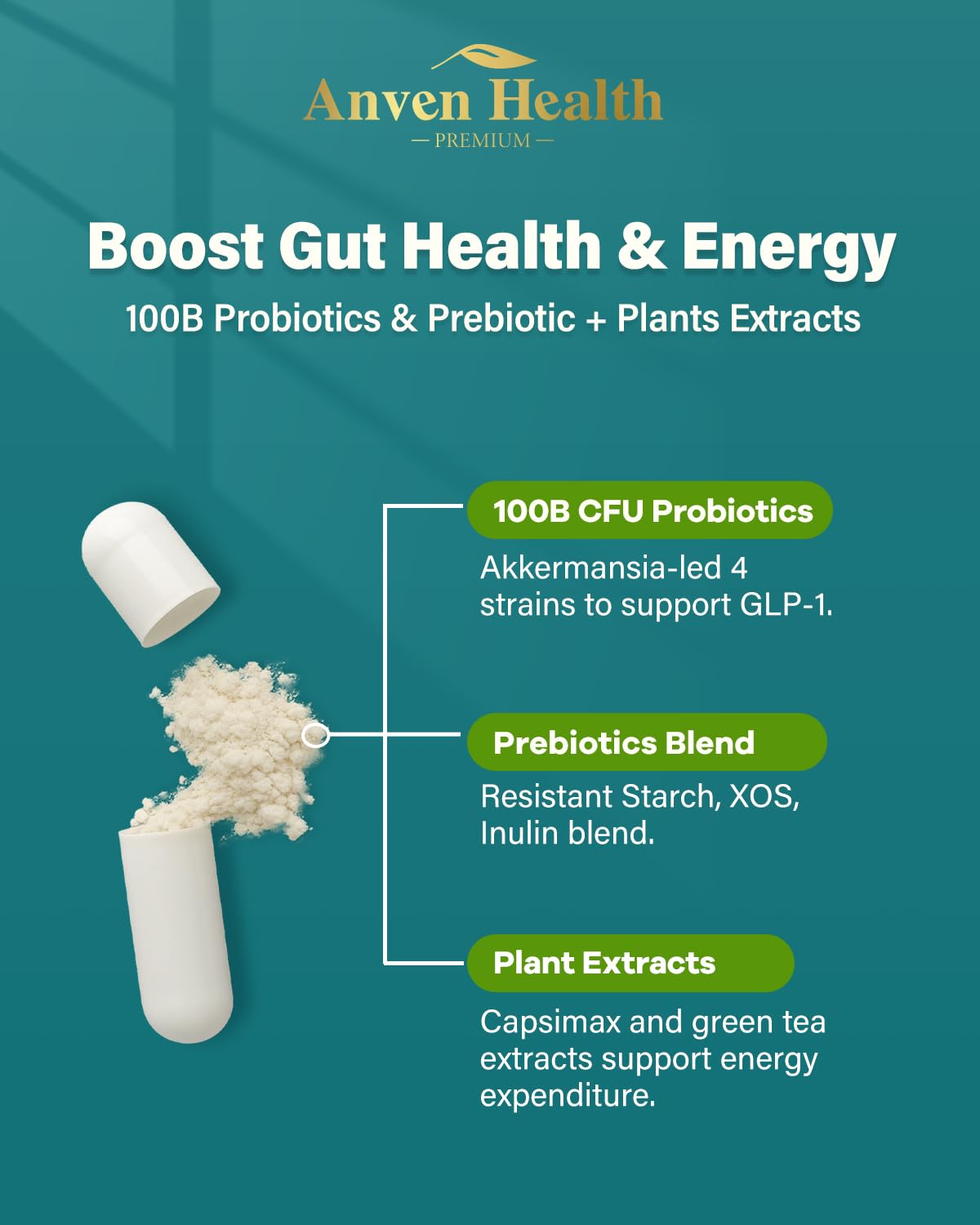 Anven Health GLP-1 vitamin B2 D chromium showing nutrients for energy metabolism and carbohydrate handling.