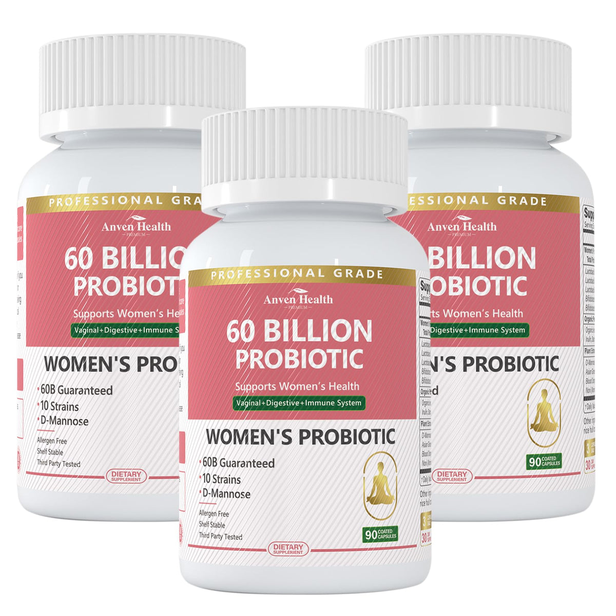 Anven Health Probiotics bottle front showing 60 Billion CFU for vaginal balance