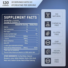 ANYTALK Creatine Monohydrate Gummies bottle with stopwatch, implying sustained endurance during workouts
