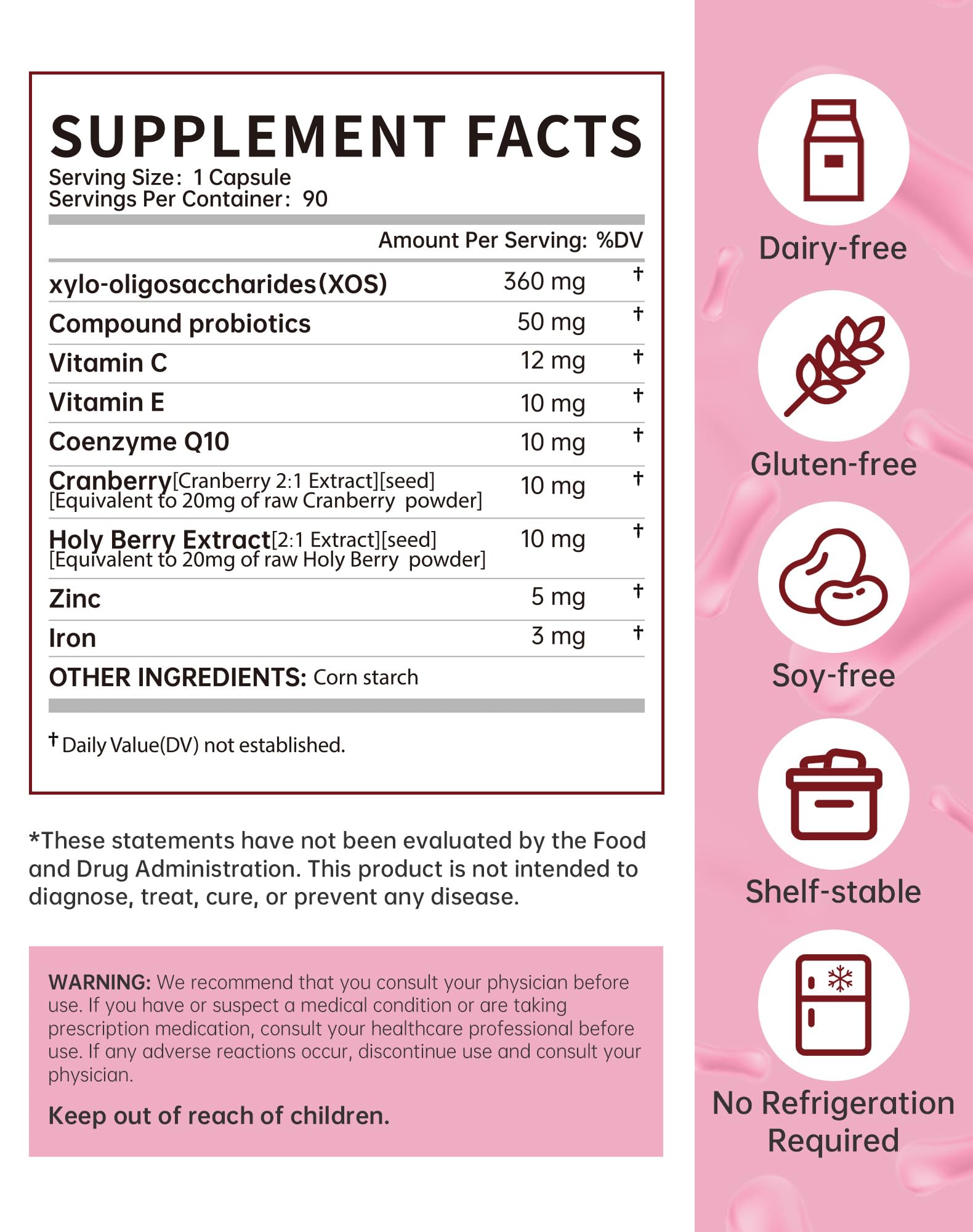 ANYTALK bottle label emphasizes prebiotic-probiotic synergy for pH balance