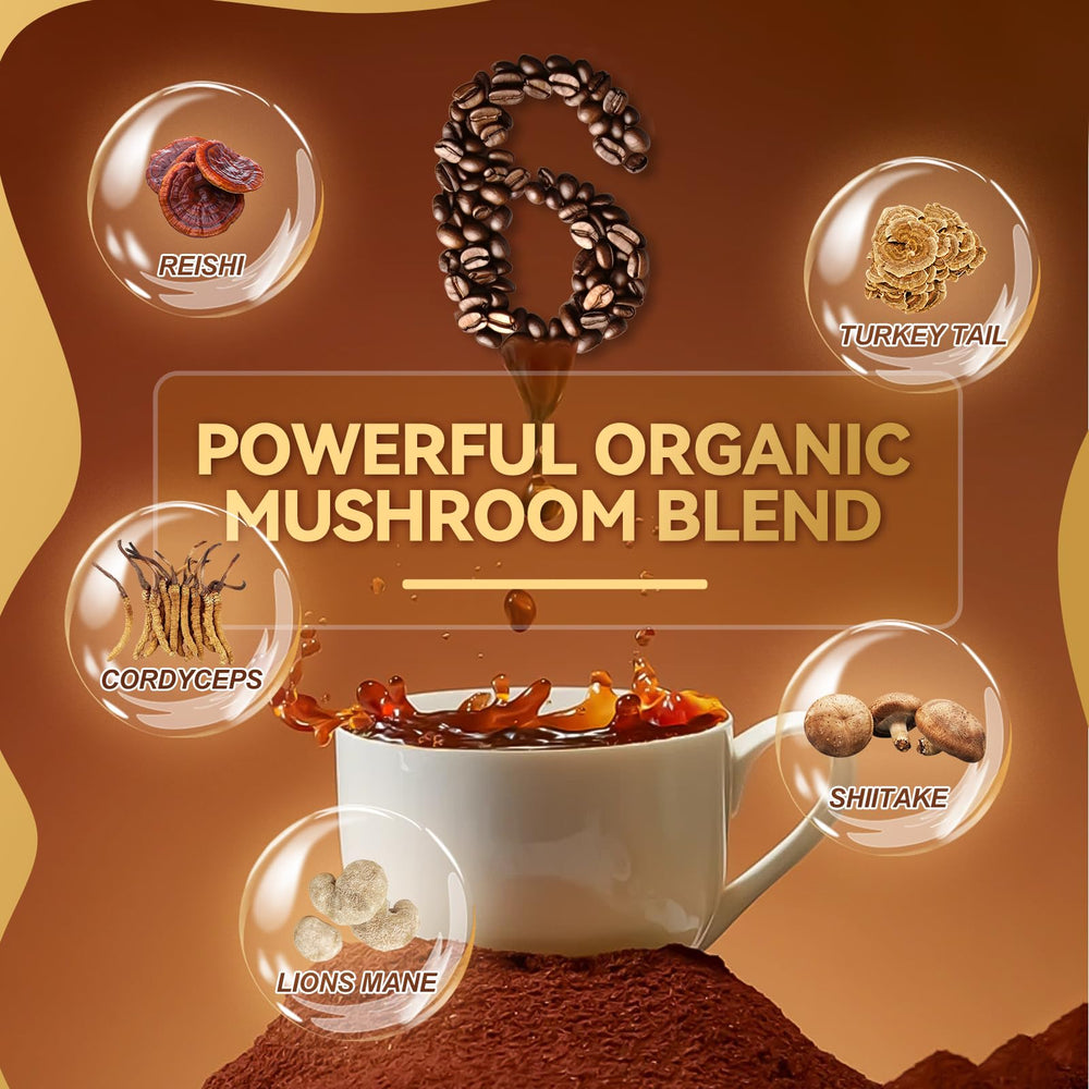AODANC Mushroom Coffee bag close-up underscores premium quality sourcing.